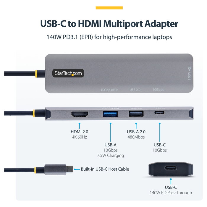 StarTech Adaptador multipuertos USB-C 164B-USBC-MULTIPORT Gris