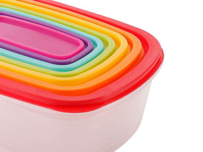 Leknes Set 7 Fiambreras Plástico Rectangular Multicolor 27 cm x 20 cm x 10 cm (Set de 12)