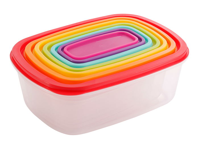 Leknes Set 7 Fiambreras Plástico Rectangular Multicolor 27 cm x 20 cm x 10 cm (Set de 12)