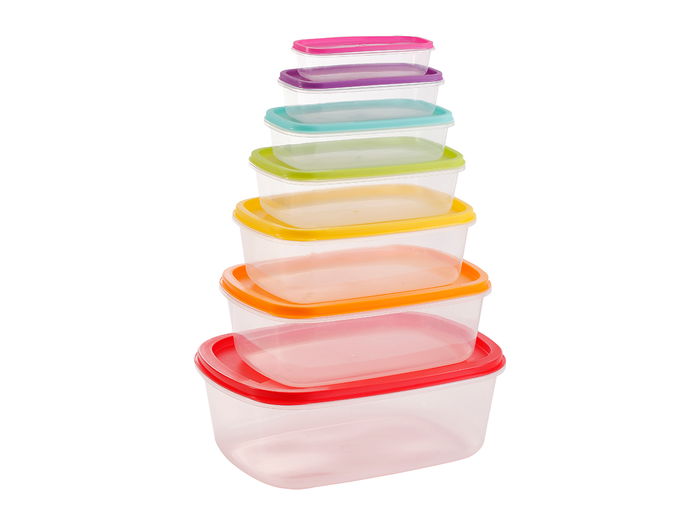 Leknes Set 7 Fiambreras Plástico Rectangular Multicolor 27 cm x 20 cm x 10 cm (Set de 12)