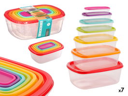 Leknes Set 7 Fiambreras Plástico Rectangular Multicolor 27 cm x 20 cm x 10 cm (Set de 12)
