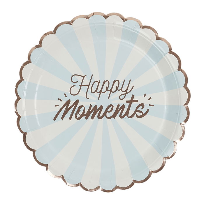 Party Time Juego de 6 Platos de Papel para Fiesta, Diámetro 23 cm, Modelos Happy Day (Rosa) y Happy Moments (Azul)