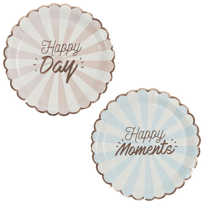 Party Time Juego de 6 Platos de Papel para Fiesta, Diámetro 23 cm, Modelos Happy Day (Rosa) y Happy Moments (Azul)