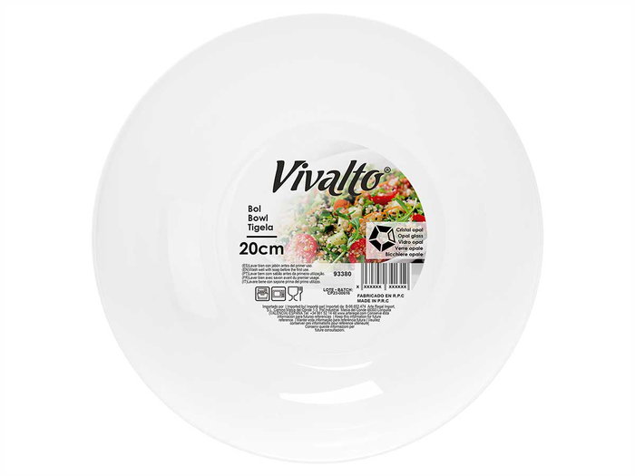 Vivalto Bol Redondo Opal 20 cm Blanco 20 x 7.5 x 20 cm (Set de 24)
