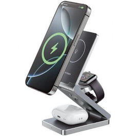 Vention Soporte Cargador Inalámbrico MagSafe 3 en 1 Plegable 15W para iPhone, iWatch y AirPods con Imanes N52 - FGFH0 - Plateado