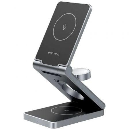 Vention Soporte Cargador Inalámbrico MagSafe 3 en 1 Plegable 15W para iPhone, iWatch y AirPods con Imanes N52 - FGFH0 - Plateado