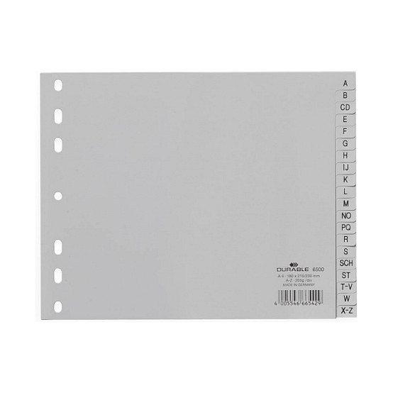 Durable 6500 Separadores Alfabéticos A-Z A4 Gris, 20 unidades Durable 6500 Separadores Alfabéticos A-Z A4 Gris, 20 unidades