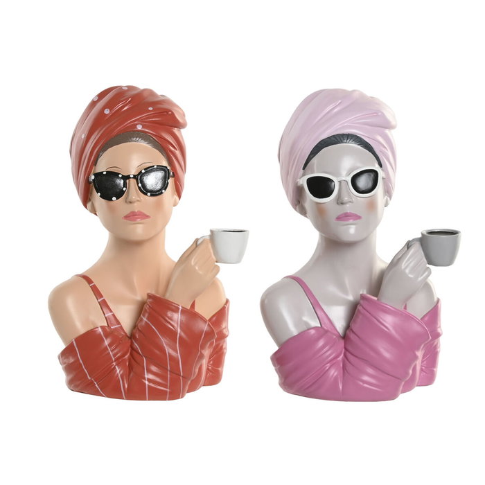 DKD Home Decor Figura de Resina Surtido de 2 Piezas Rojo y Coral