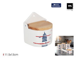 Inde Salero con Tapa de Madera 11.5 x 13 cm Modelo "Faro", 420 cc, 12x10x13 cm (8 Unidades)