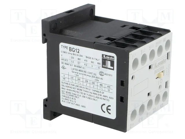 LOVATO ELECTRIC Contactor BG 3-polar 12A 230VAC