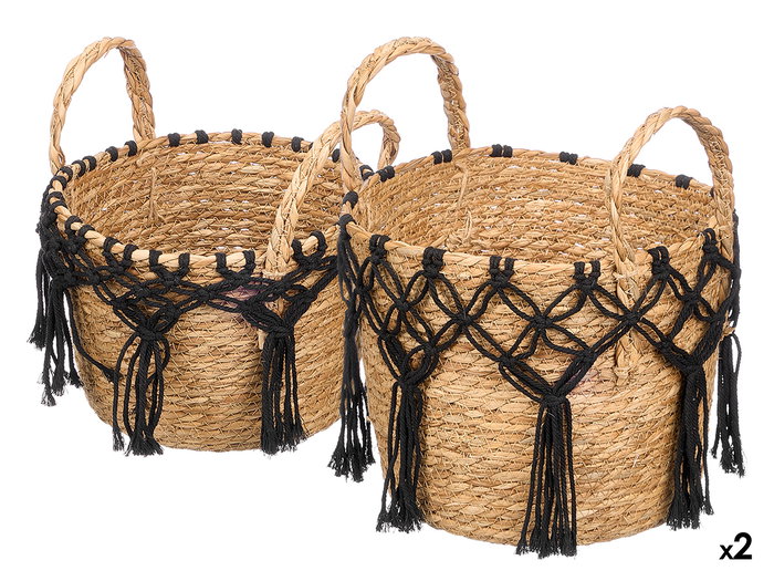 Giftdecor Set 2 Maceteros Macramé Trenzado Negro, Algodón y Esparto, 30x28x30 cm (Set de 4) Giftdecor Set 2 Maceteros Macramé Trenzado Negro, Algodón y Esparto, 30x28x30 cm (Set de 4)