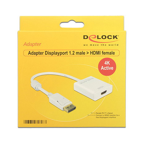 DeLOCK Adaptador DisplayPort a HDMI 4K Activo, 0,2 m, Blanco DeLOCK Adaptador DisplayPort a HDMI 4K Activo, 0,2 m, Blanco