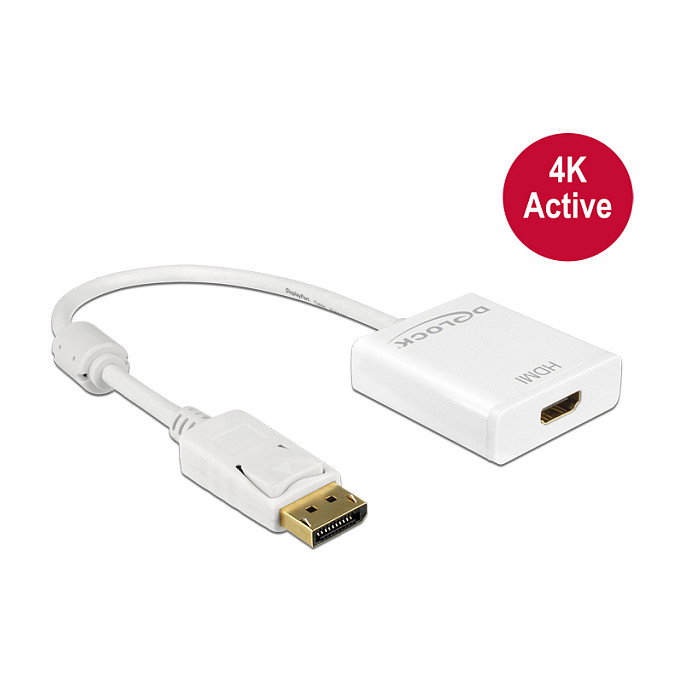 DeLOCK Adaptador DisplayPort a HDMI 4K Activo, 0,2 m, Blanco DeLOCK Adaptador DisplayPort a HDMI 4K Activo, 0,2 m, Blanco