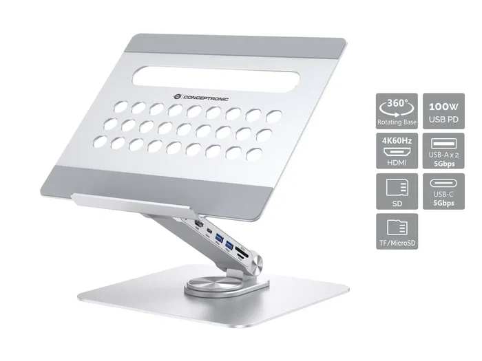 Conceptronic DONN27G Soporte para portátil con docking station 7 en 1 Plata Conceptronic DONN27G Soporte para portátil con docking station 7 en 1 Plata