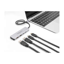 DeLOCK Hub USB-C 4 Puertos 10 Gbps, 2x USB-A y 2x USB-C 3.2 Gen 2, Aluminio Gris, Cable 35 cm (Plug & Play, Windows/Mac/Linux)
