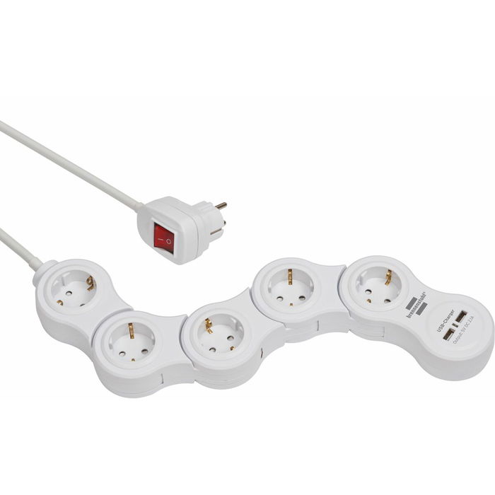 Regleta Enchufes 5 Tomas con Interruptor Brennenstuhl Vario-Power Blanco 3600 W USB x 2 (1,4 m)
