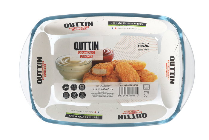 Quttin Fuente de Vidrio Honda Rectangular 23 cm x 15 cm 1.2 L (6 Unidades)