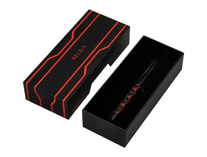 Belius Legacy Boligrafo Aluminio Diseño Triángulo Rojo Cuerpo Negro Tinta Azul Caja Diseño