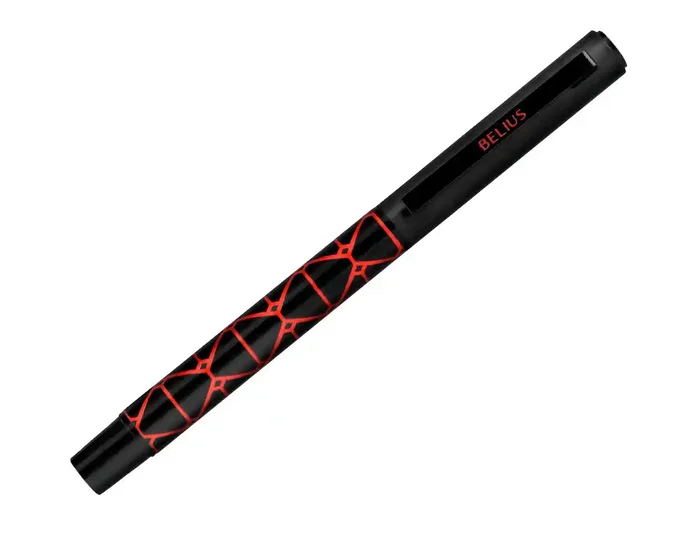Belius Legacy Boligrafo Aluminio Diseño Triángulo Rojo Cuerpo Negro Tinta Azul Caja Diseño