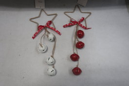 DKD Home Decor Decoración Colgante Navidad Tradicional Rojo Blanco 6.5 x 42 x 6.5 cm Estrella Cascabel (6 Unidades)