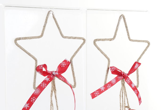 DKD Home Decor Decoración Colgante Navidad Tradicional Rojo Blanco 6.5 x 42 x 6.5 cm Estrella Cascabel (6 Unidades)