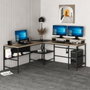Hanah Home Greta L Matte - Mesa de Estudio Negra, Tablero 180cm, Elegante Diseño Dorado y Negro, Duradera y Espaciosa