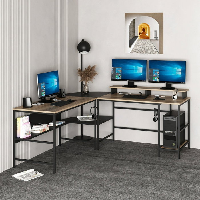 Hanah Home Greta L Matte - Mesa de Estudio Negra, Tablero 180cm, Elegante Diseño Dorado y Negro, Duradera y Espaciosa