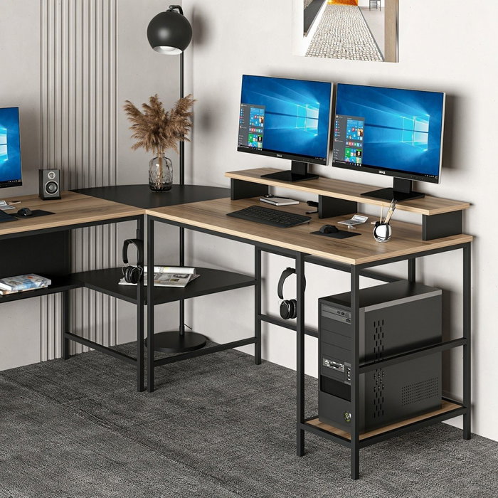 Hanah Home Greta L Matte - Mesa de Estudio Negra, Tablero 180cm, Elegante Diseño Dorado y Negro, Duradera y Espaciosa