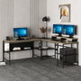 Hanah Home Greta L Matte - Mesa de Estudio Negra, Tablero 180cm, Elegante Diseño Dorado y Negro, Duradera y Espaciosa