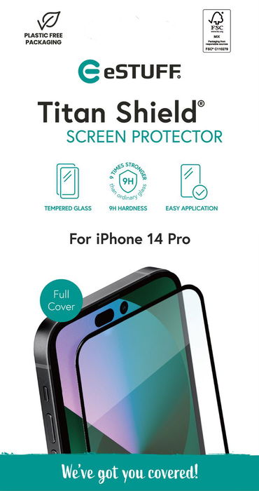 eSTUFF Titan Shield Protector de pantalla de cobertura total para iPhone 14 Pro