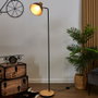Home Deco Factory Lámpara de Pie Essentiel Metal Negro con Detalles de Madera Pantalla Orientable 145 cm Bombilla E27 no Incluida