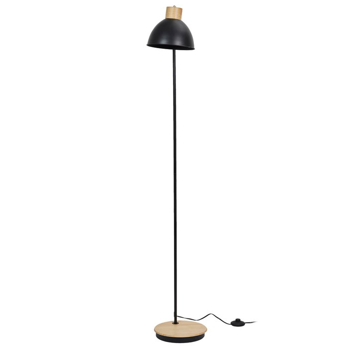 Home Deco Factory Lámpara de Pie Essentiel Metal Negro con Detalles de Madera Pantalla Orientable 145 cm Bombilla E27 no Incluida