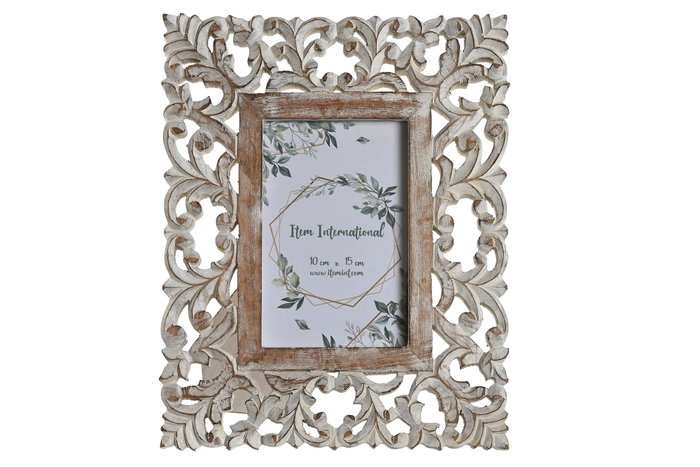 DKD Home Decor Marco Foto 10X15 Blanco Natural Mango Cristal 2 Unidades 21 x 26 x 2 cm
