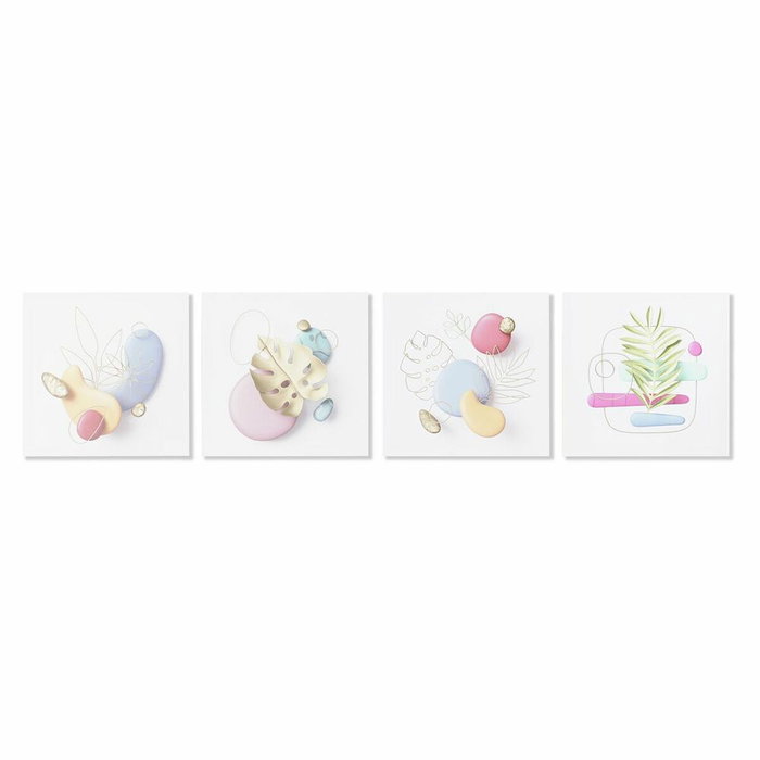 DKD Home Decor Set de 4 Cuadros Modernos de Lienzo y MDF Multicolor 40x40x1,8 cm