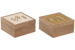 DKD Home Decor Cajas de Madera Flores Surtido de 2 Modelos