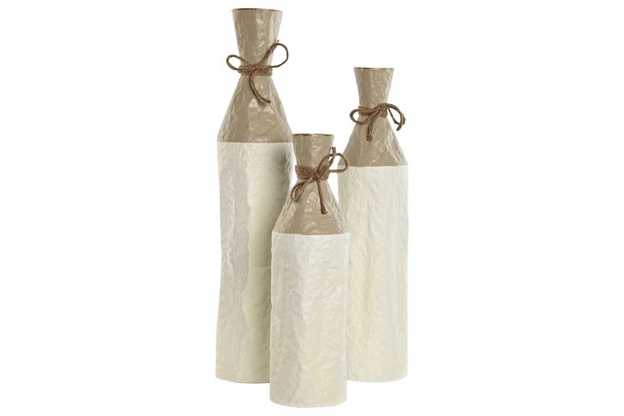 DKD Home Decor Jarron Blanco Dorado Metal Set de 3 Piezas 14 x 67 x 14 cm