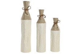 DKD Home Decor Set de 3 Jarrones Metálicos Rugosos Blanco y Dorado