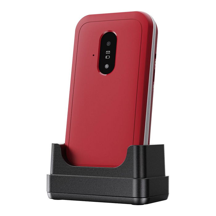Doro Leva E22 - Teléfono móvil Concha 4G LTE con pantalla 2.8", Cámara 0.3 MP, Batería 1150 mAh, Bluetooth 5.0, USB-C, Resistencia IP54, Color Rojo y Blanco