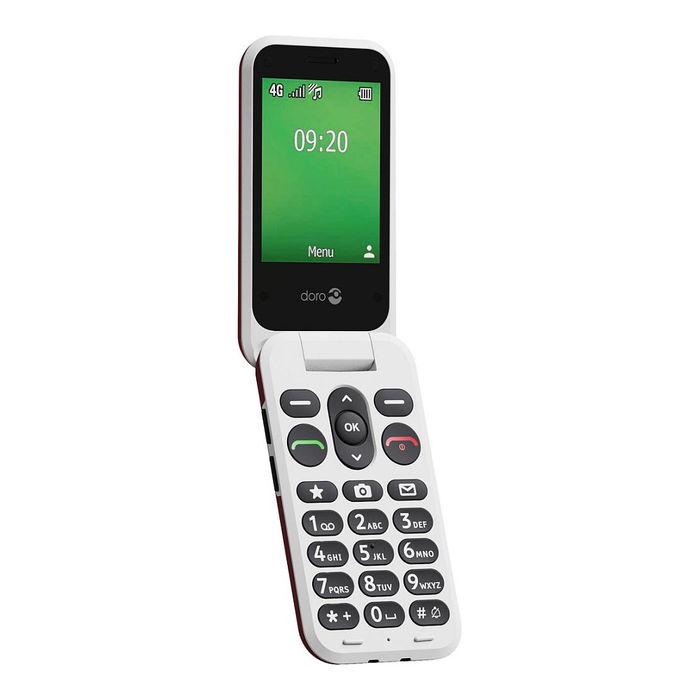 Doro Leva E22 - Teléfono móvil Concha 4G LTE con pantalla 2.8", Cámara 0.3 MP, Batería 1150 mAh, Bluetooth 5.0, USB-C, Resistencia IP54, Color Rojo y Blanco