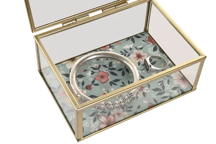 DKD Home Decor Joyero de Cristal y Metal 14x11x6 cm Surtido