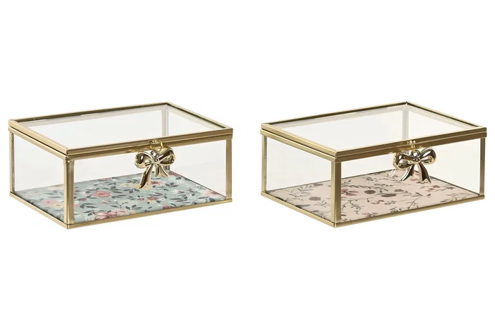 DKD Home Decor Joyero de Cristal y Metal 14x11x6 cm Surtido