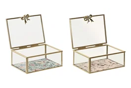 DKD Home Decor Joyero de Cristal y Metal 14x11x6 cm Surtido