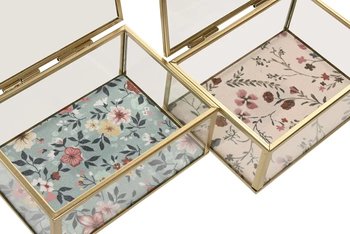 DKD Home Decor Joyero de Cristal y Metal 14x11x6 cm Surtido