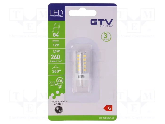 GTV Poland Lámpara LED G4 Blanco Neutral 12VDC 4000K GTV Poland Lámpara LED G4 Blanco Neutral 12VDC 4000K