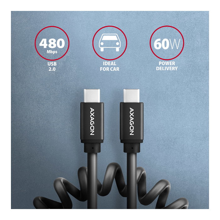 Axagon BUCM-CM10TB Twister Cable USB-C a USB-C 2.0, 0,6m, negro Axagon BUCM-CM10TB Twister Cable USB-C a USB-C 2.0, 0,6m, negro