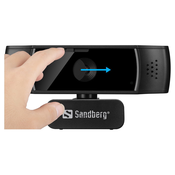 SANDBERG Webcam USB 134-38 Full HD 1080p 30fps Autoenfoque, 70 Grados, Doble Micrófono Omnidireccional, Tapa Privacidad, Soporte Clip, 2m Cable, Negro