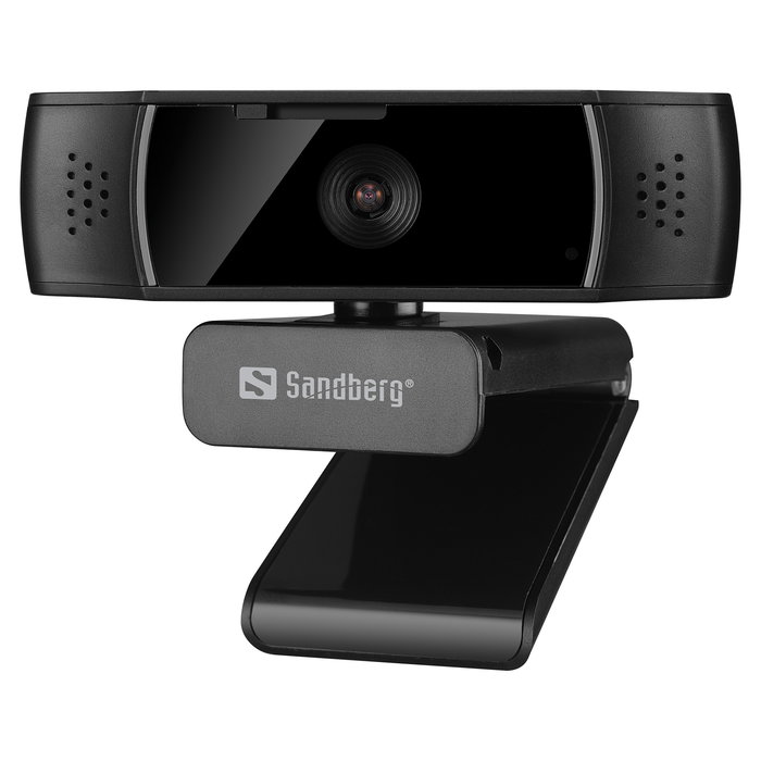 SANDBERG Webcam USB 134-38 Full HD 1080p 30fps Autoenfoque, 70 Grados, Doble Micrófono Omnidireccional, Tapa Privacidad, Soporte Clip, 2m Cable, Negro