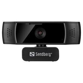 SANDBERG Webcam USB 134-38 Full HD 1080p 30fps Autoenfoque, 70 Grados, Doble Micrófono Omnidireccional, Tapa Privacidad, Soporte Clip, 2m Cable, Negro