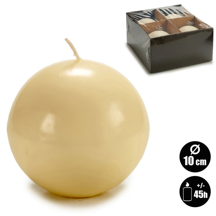 Acorde Vela Bola Crema 10 cm Fabricada en Cera (Set de 12)
