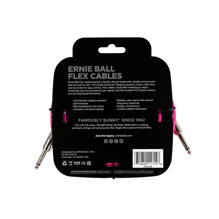 Ernie Ball Cable de Instrumento Flex Jack-Jack SS 6 m Rosa